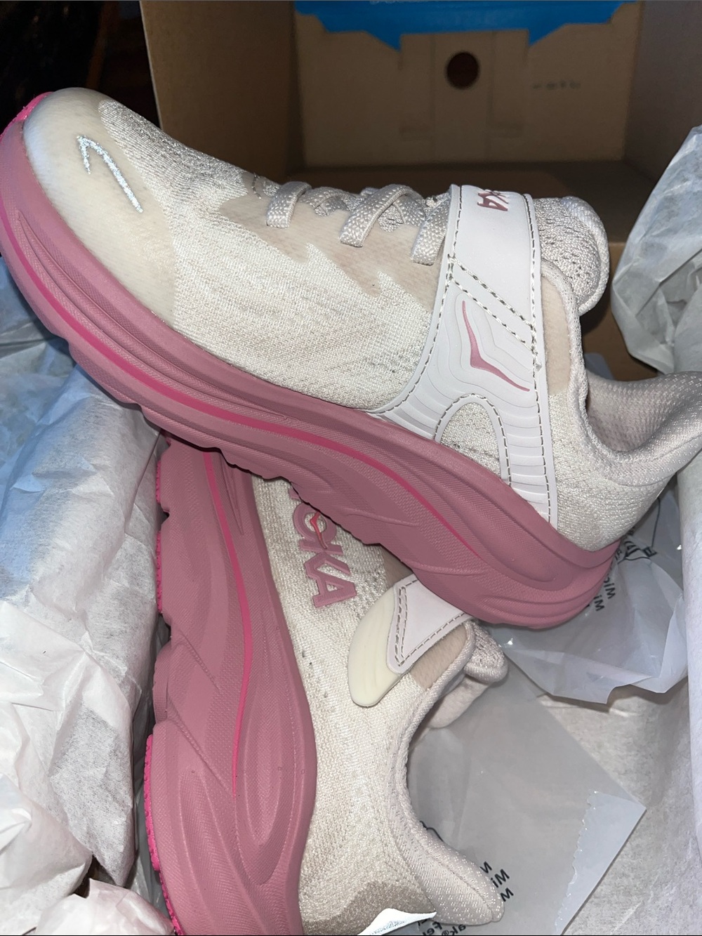 Hoka Kids White and Pink Hook-and-Loop Athletic Sneakers - Picture 7 of 11